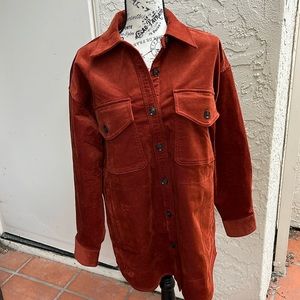Madewell corduroy oversized Twill shirt jacket in mahogany or brick red